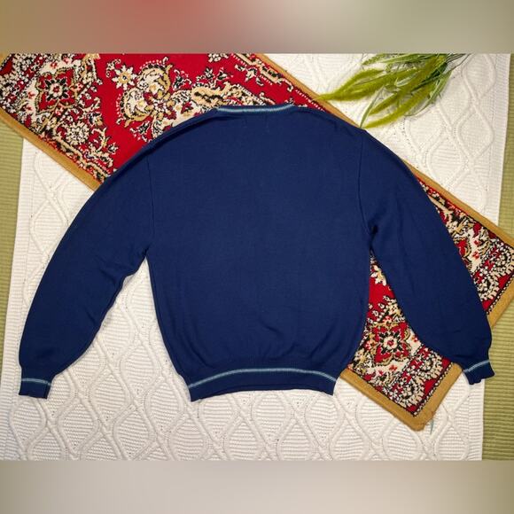 VTG NWT ISLE OF COTTON | Blue V-Neck Knit Cotton Sweater Made in USA | Men's - Picture 5 of 10